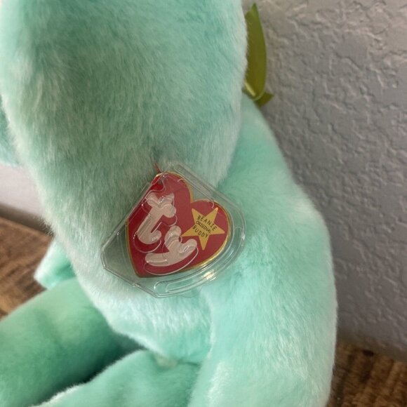 TY Beanie Buddy HIPPITY Green Bunny 14” Stuffed Animal Plush Beanie Babies 1998 - Picture 3 of 10